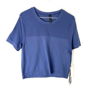 Kyodan Blue Mesh Combo Short Sleeve Seamless Top NWT Semi-Sheer Stretch Fit